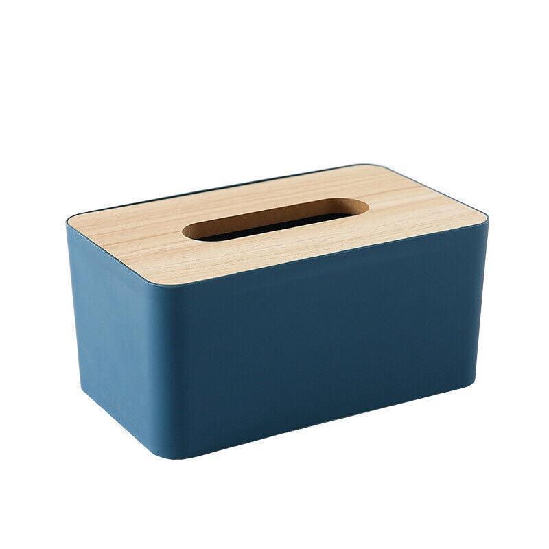 Wooden Lid Tissue Storage Box Dispenser for Napkins Desk Paper Holder Organiser - White