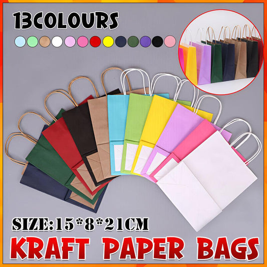 20pcs Small Kraft Paper Gift Bags with Handles for Shopping Party Favour - Red