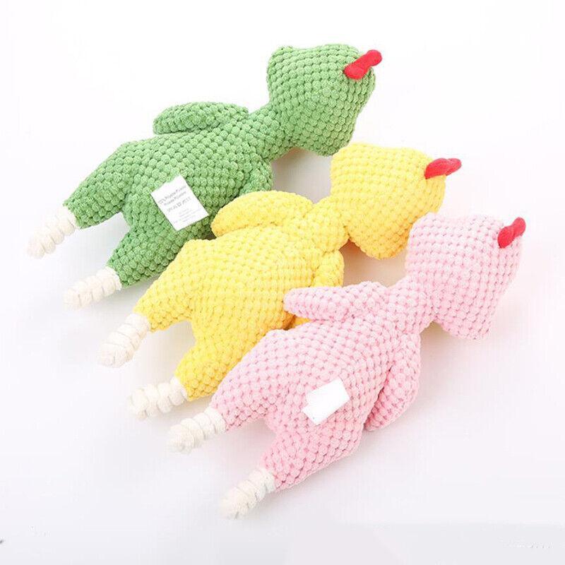 Squeaky Dog Toys Puppy Pet Chew Rope Squeaker Crinkle Rope Plush Toy Teething Au - Pink Chicken