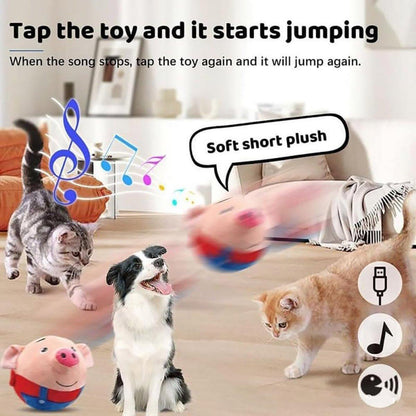 Interactive Jumping Pig Toy for Pets Dogs Cats Fun Animal Bouncing Play Toy - Red