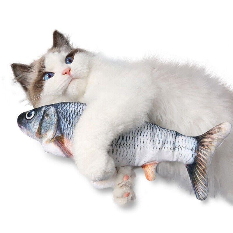 Electric Dancing Fish Kicker Cat Toy Wagging Realistic Moves Usb Rechargeable Au - Silver Arowana