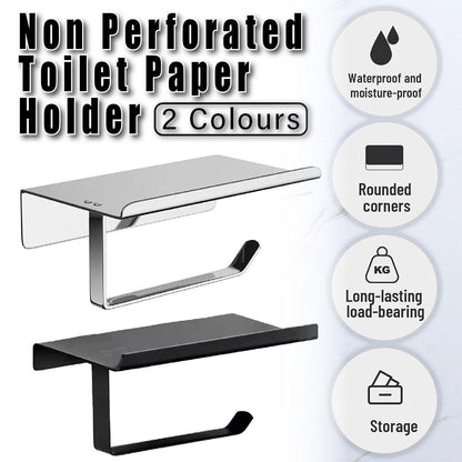 304 Stainless Steel Toilet Paper Holder Non-perforated Roll with Phone Rack - Black