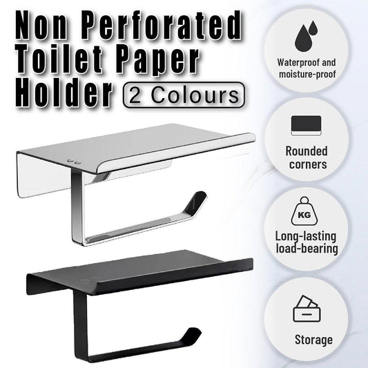 304 Stainless Steel Toilet Paper Holder Non-perforated Roll with Phone Rack - Black