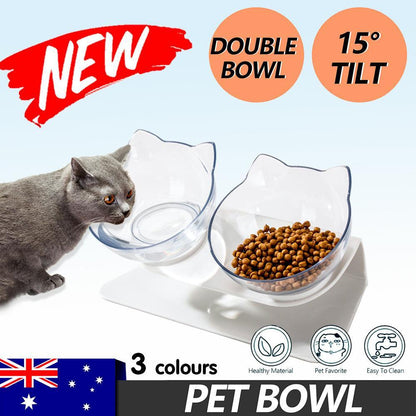 Double Cat Bowl Pet Bowls Stand Dog Elevated Feeder Food Water Raised Lifted Au - Transparency+Transparency