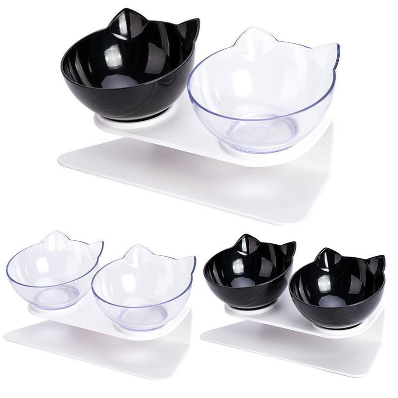 Double Cat Bowl Pet Bowls Stand Dog Elevated Feeder Food Water Raised Lifted Au - Transparency+Transparency