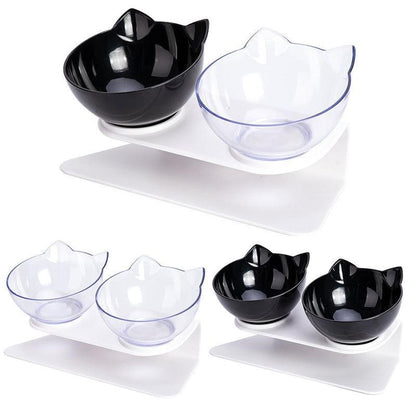 Double Cat Bowl Pet Bowls Stand Dog Elevated Feeder Food Water Raised Lifted Au - Transparency+Transparency