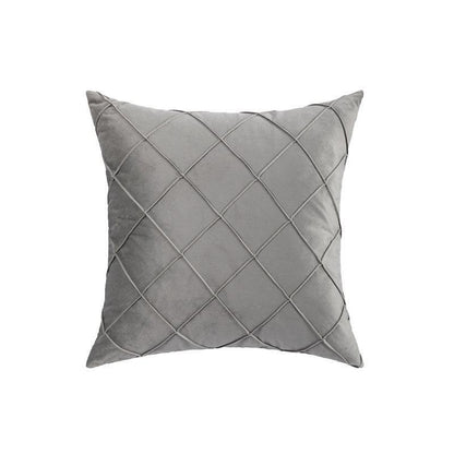Velvet Cushion Cover Pleated Checked Plaid Plush Decorative Lounge Cushion Cover - Pink