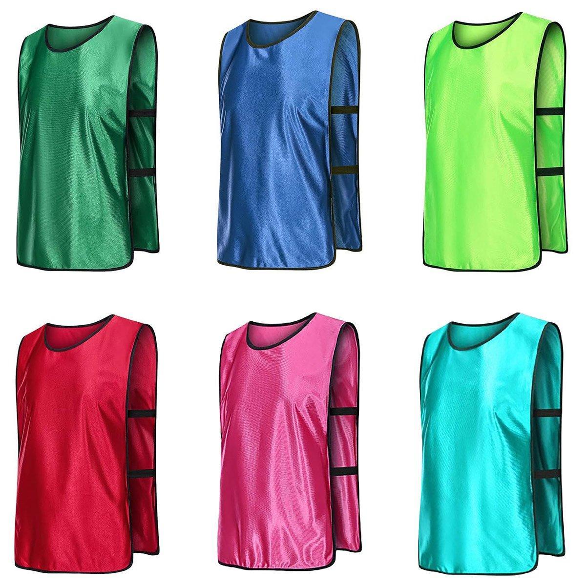 6X Sports Training Bibs Soccer Vests Group Team Bibs Basketball Cricket Football - Fluorescent Green-S