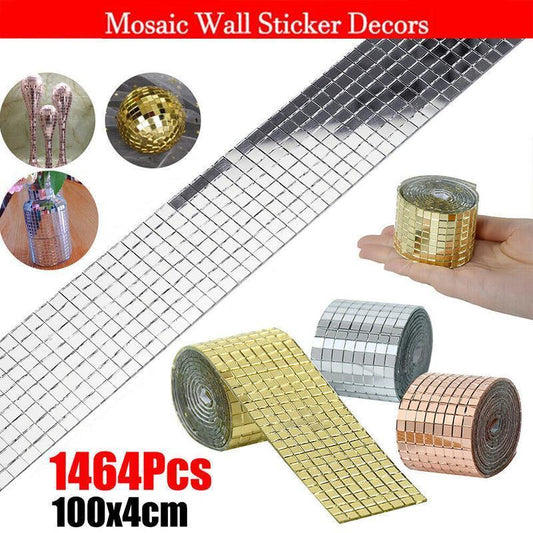 Diy Mini Mosaic Tiles Self-Adhesive Square Mirror Glass Wall Sticker Decors - Gold