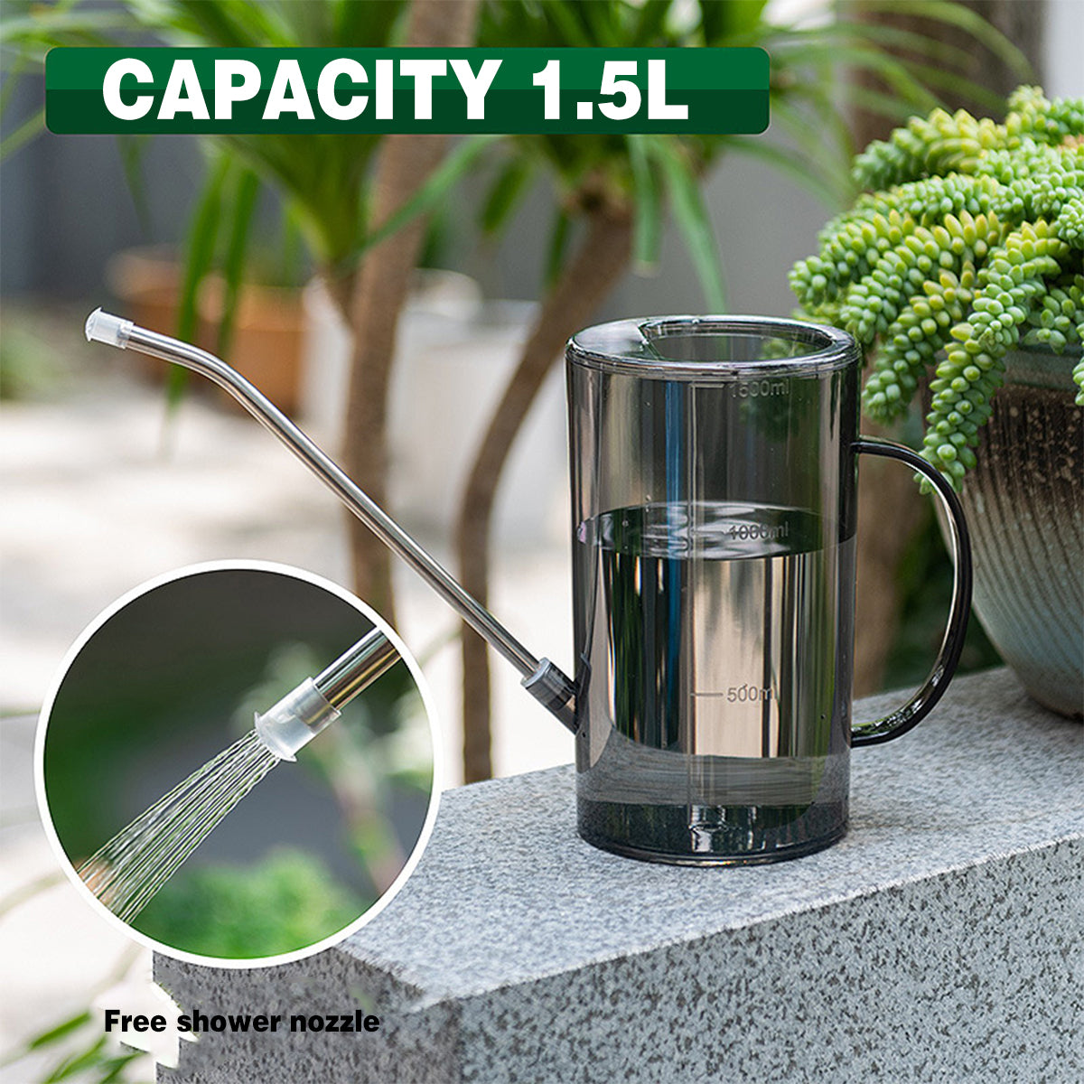 Watering Can Long Spout For Indoor Outdoor Garden Potted Plants Flowers Use - Green