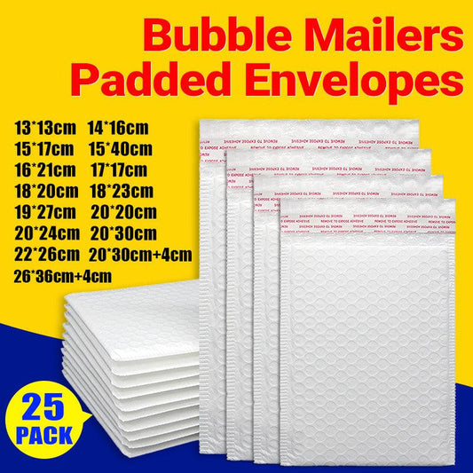 25PCS Poly Bubble Mailers Envelope Padded Bag White Cushioned Satchel 15 Sizes - 25PCS-15*17CM