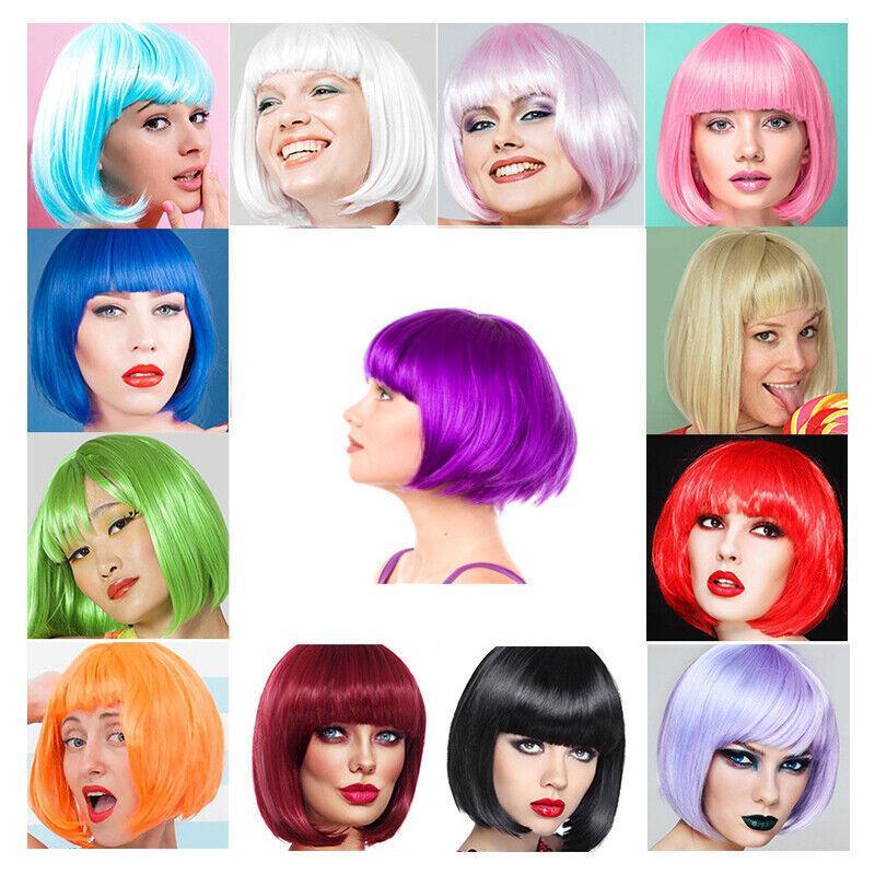 Short Bob Wig with Bangs for Women Synthetic Cosplay Party Hair in 14 Colours - Green