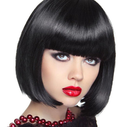 Short Bob Wig with Bangs for Women Synthetic Cosplay Party Hair in 14 Colours - White
