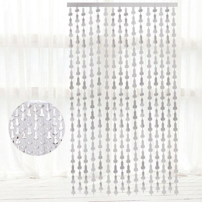 Metallic Tinsel Curtain 2m x 1m Hens Party Backdrop Foil Fringe Hanging Decor - Silver