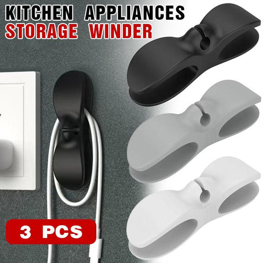 Wire Cable Organizer Holder Cord Wrapper Winder For Kitchen Appliances Computer - 3PCS White