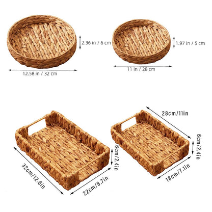 2pcs Rattan Fruit Tray Decorative Storage Trays Multipurpose Shelving Organizer - Circle