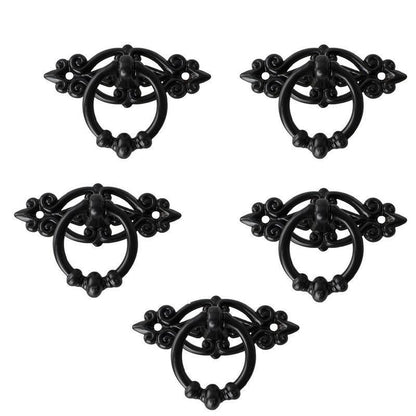 5PCS Vintage Handles Cabinet Drawer Cupboard Door Iron Knob Gold Pull - Black