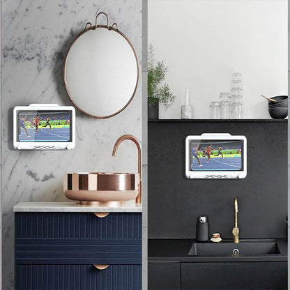 Wall Mounted Phone Holder for Bathroom Shower Waterproof Touch Screen Case - White
