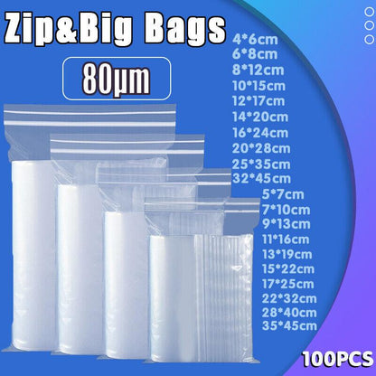 100X Bulk Clear Resealable PE Plastic Zip Bags - 35*45cm 100PCS