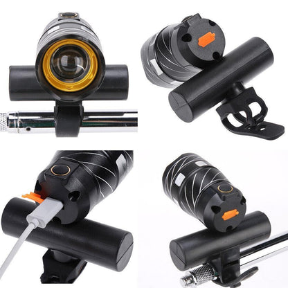 LED Bike Headlight 15000LM USB Rechargeable Waterproof Front Lamp for Bicycle - Black