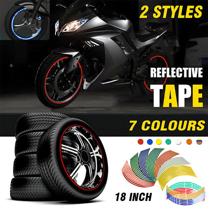 18inch Reflective Rim Tape Wheel Stripe Decal Trim Sticker For Car Motorcycle - Reflective Orange
