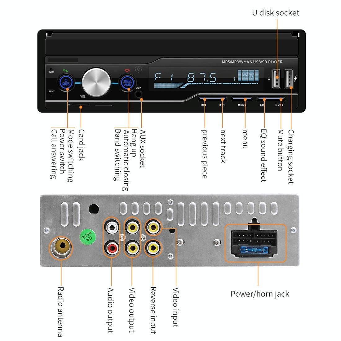 7 Inch Hd Car Radio Receiver Mp5 Player Fm / Am / Rds / Bluetooth / Phone Link Remote Control