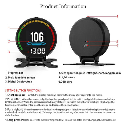 Car Hud Head Up Display Water Temp Speed Voltage