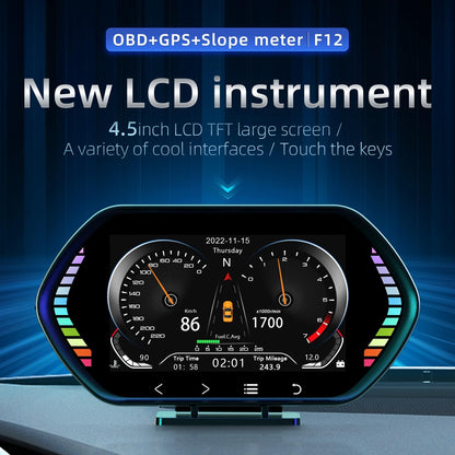 4.5 Inch Hd Obd Lcd Car Gps Slope Meter Hud Display
