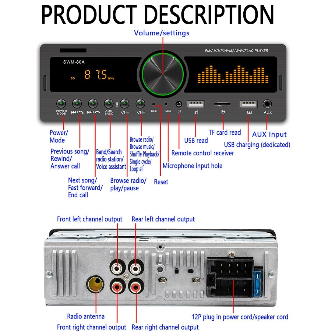 12V Car Mp3 With Fm / Am Bluetooth & Voice Assistant
