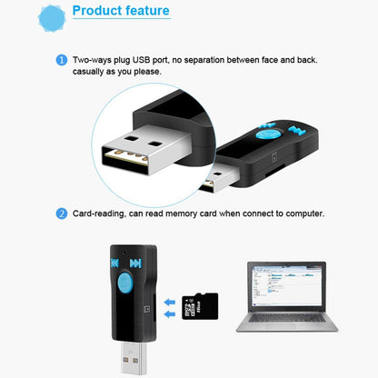 Mini Usb Bluetooth Receiver Mp3 Player With Mic & Audio Cable - Handsfree Aux Output 32Gb Sd / Tf Card Dual Usb Port