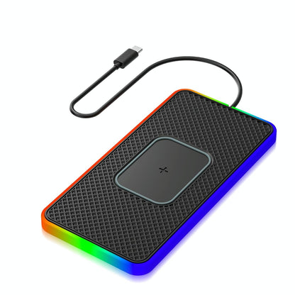 15w 2-in-1 Car Wireless Charger with Non-slip Mat and Colourful Light - 0.3m Usb Cable - Usb Cable 1M