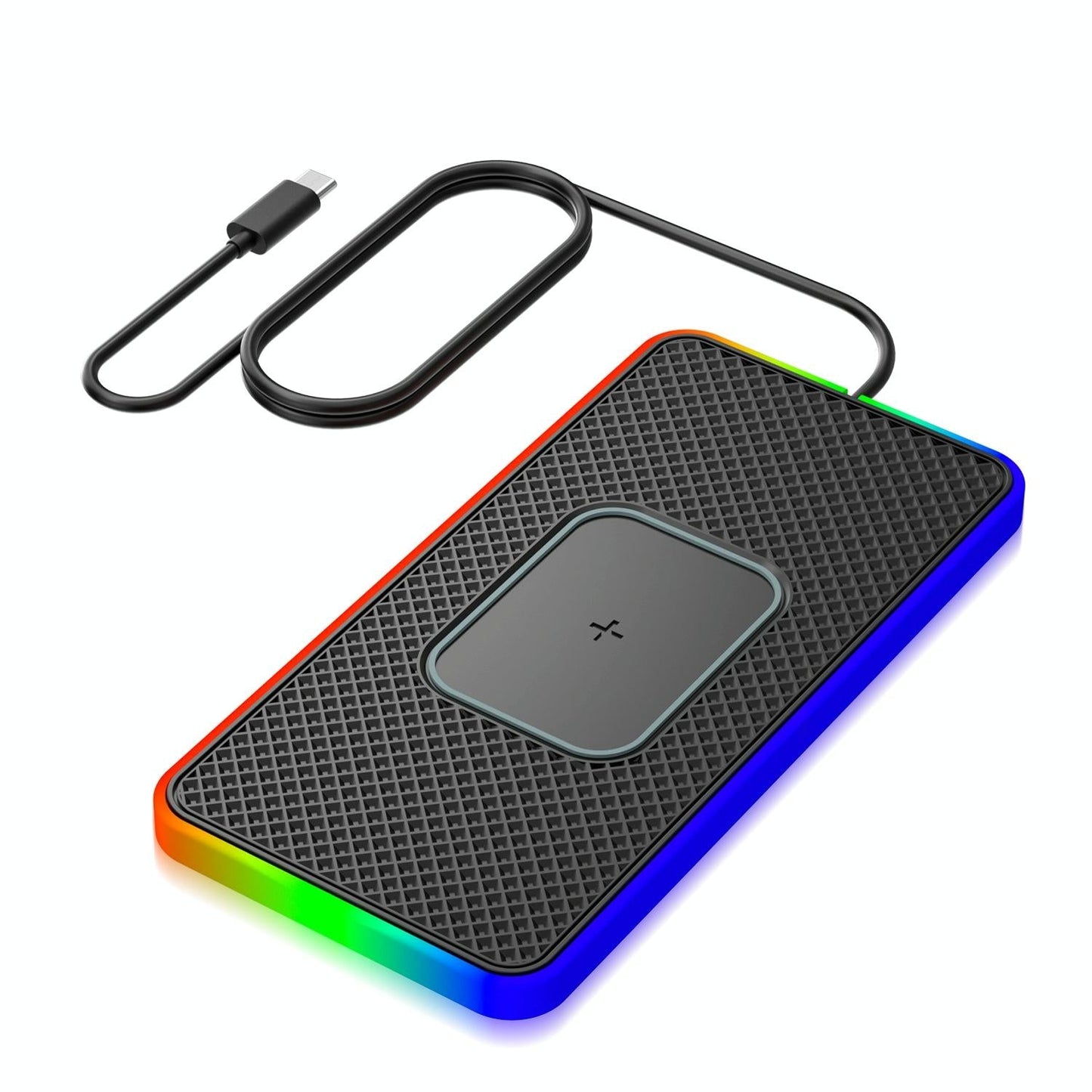 15w 2-in-1 Car Wireless Charger with Non-slip Mat and Colourful Light - 0.3m Usb Cable - Usb Cable 1M