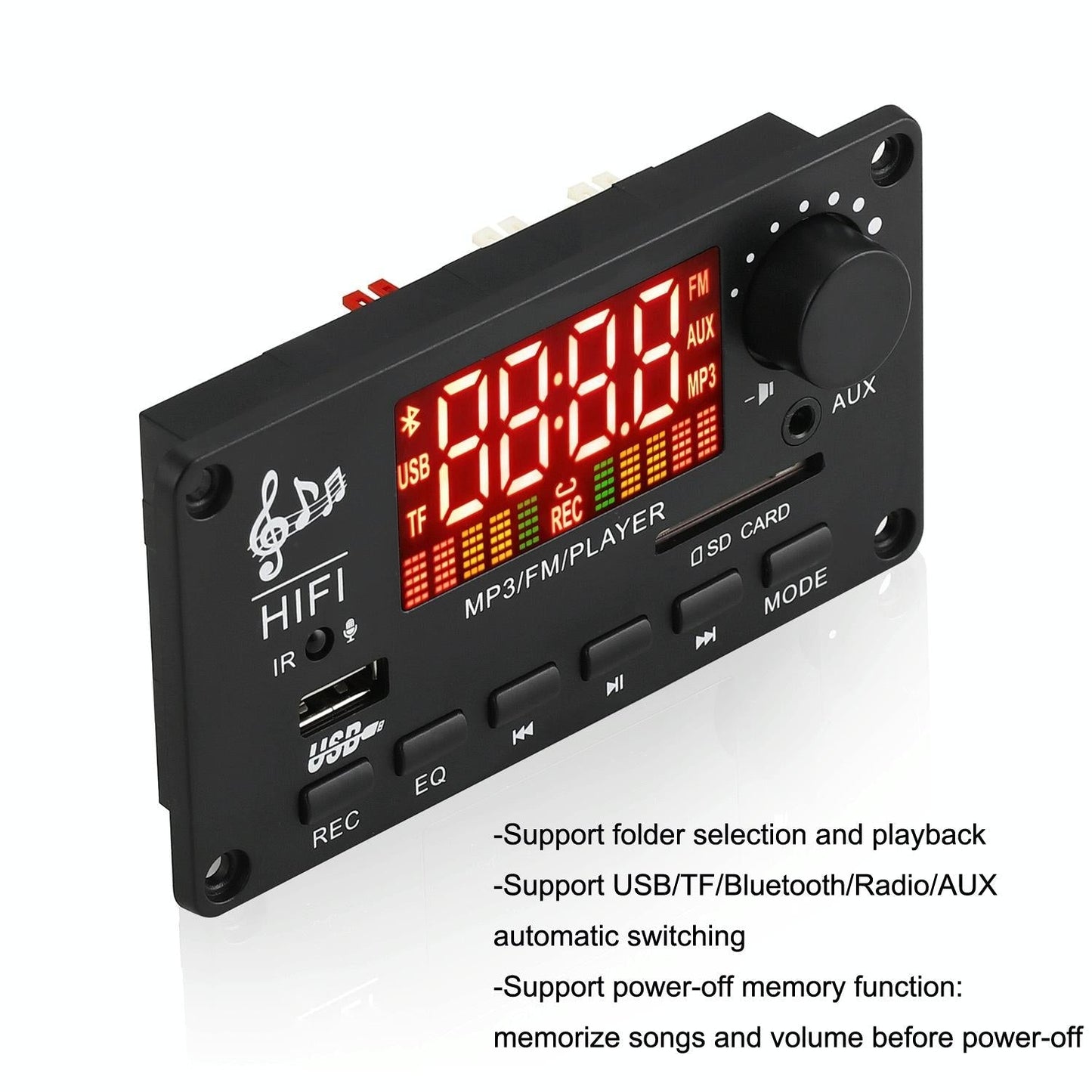 12V 50W Bluetooth Decoding Board For Fm / Call / Recording - White