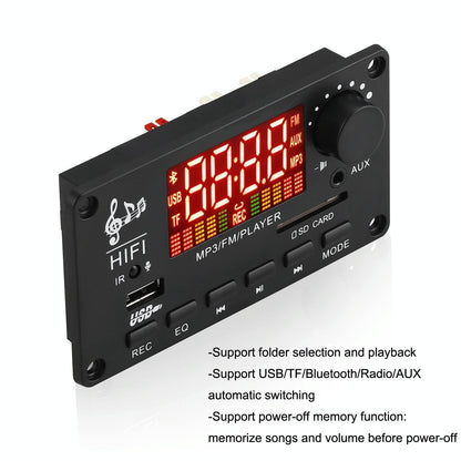 12V 50W Bluetooth Decoding Board For Fm / Call / Recording - White