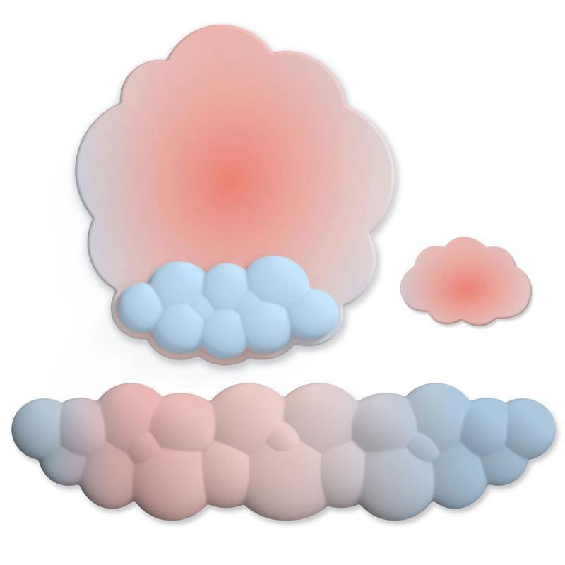 3 Piece Cloudy Gradient Memory Foam Wrist & Mouse Pad Set Blue+Gray - Model 3