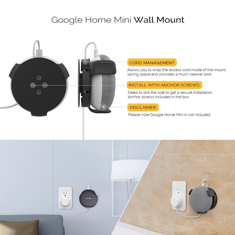 Smart Speaker Wall Bracket for Amazon Echo Dot 3 - Black by Ahastyle - For Google Home Mini Black