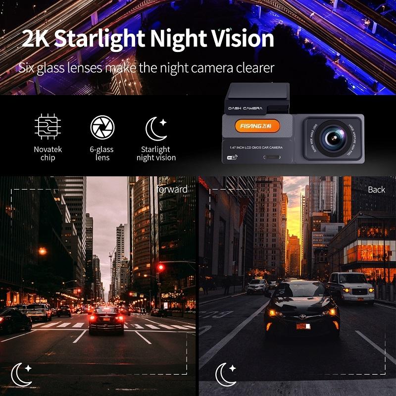 High Definition Car Wifi Dash Cam with Night Vision - 2k - Dual Recording 2K+720P