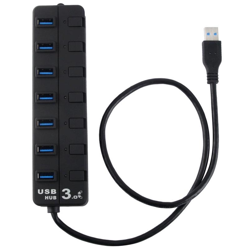 7-Port Usb 3.0 Hub With Individual Switches Black