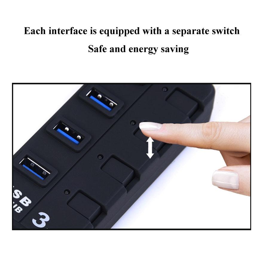 7-Port Usb 3.0 Hub With Individual Switches Black