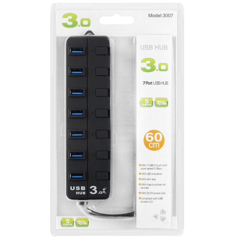 7-Port Usb 3.0 Hub With Individual Switches Black