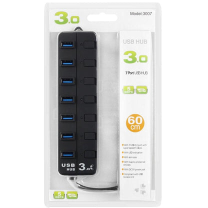 7-Port Usb 3.0 Hub With Individual Switches Black