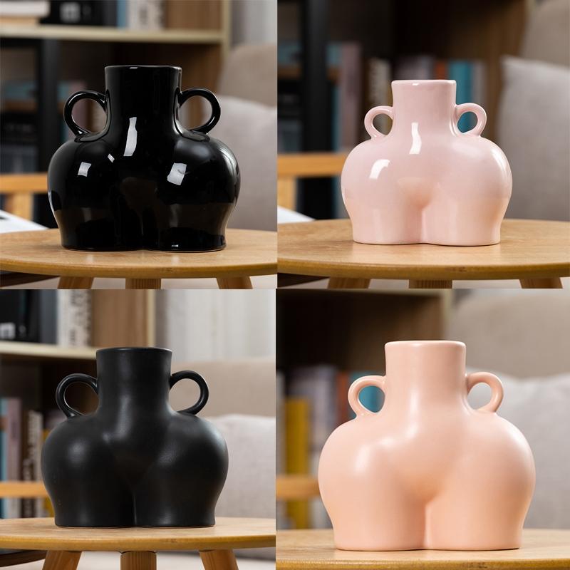 Small Matte Black Ceramic Vase for Home Decor and Dried Flower Arrangements