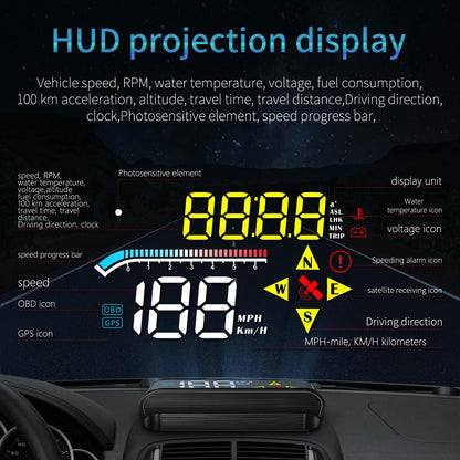 Car Hud Head Up Display Gps Speed Meter Obd2 Diagnostic Tool