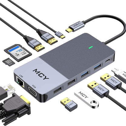 12-In-1 Usb-C Hub Triple Monitor Support 4K Hdmi 85W Pd