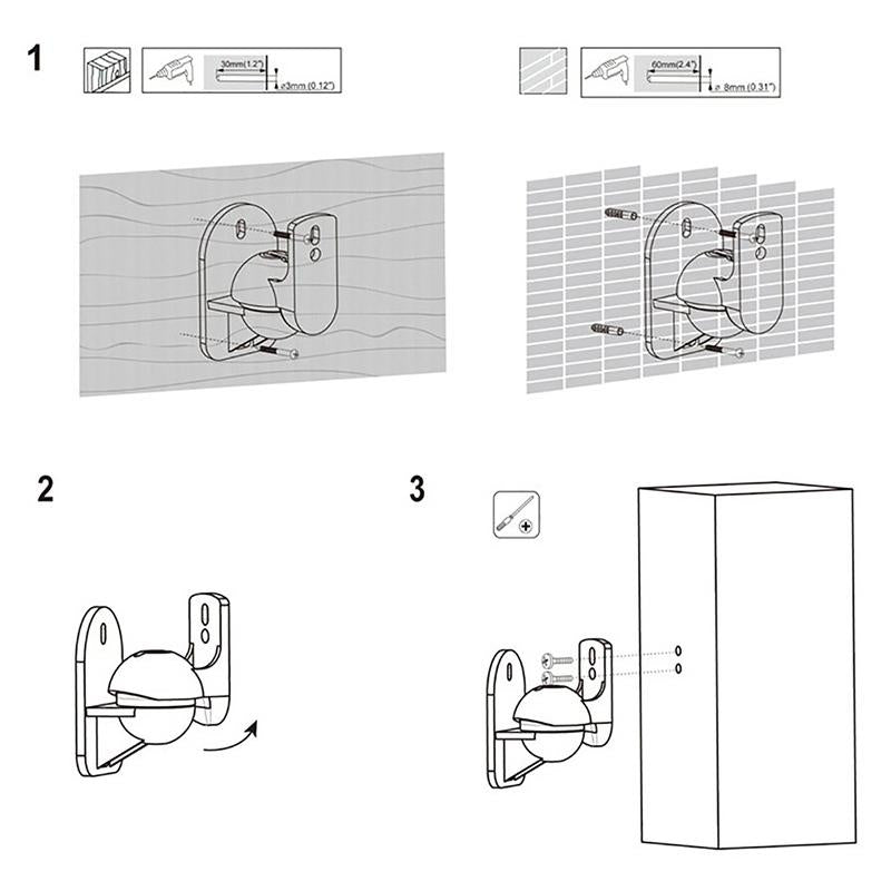 Rotatable 45 Degree Speaker Wall Mount Brackets for Surround Sound - Pair