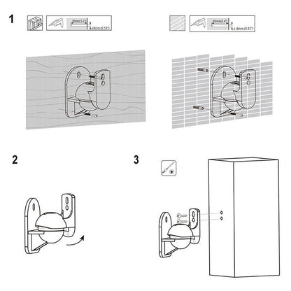 Rotatable 45 Degree Speaker Wall Mount Brackets for Surround Sound - Pair