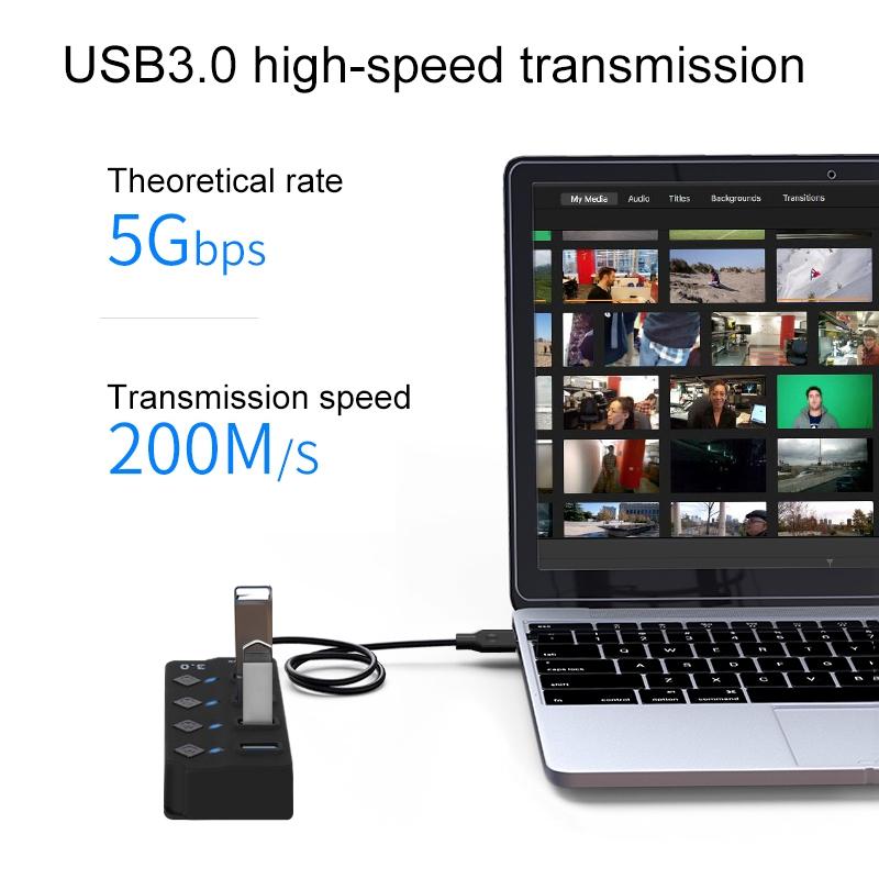Usb 3.0 To 4 Usb 2.0 Splitter With Independent Switch