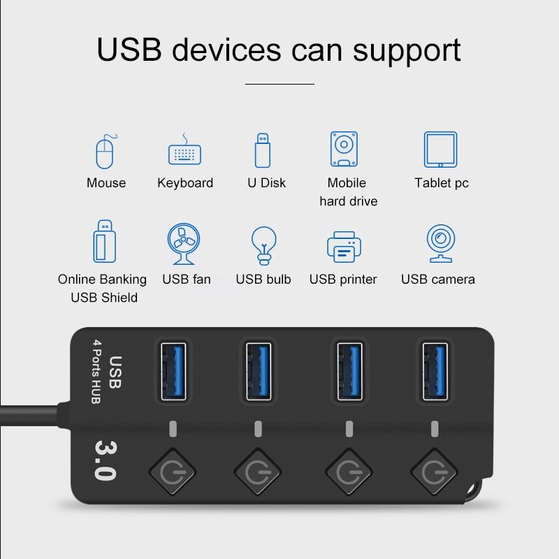 Usb 3.0 To 4 Usb 2.0 Splitter With Independent Switch