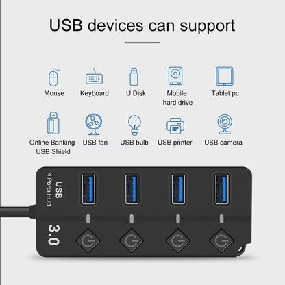 Usb 3.0 To 4 Usb 2.0 Splitter With Independent Switch