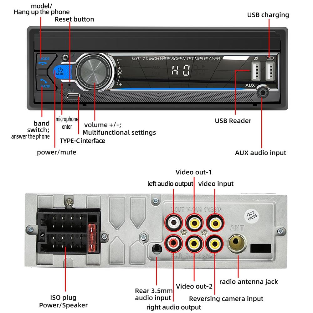 7 Inch Car Mp5 Player Fm Mobile Internet Retractable